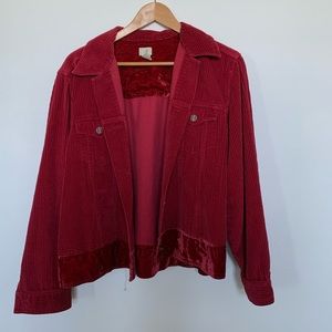 Red corduroy jacket with velvet strip